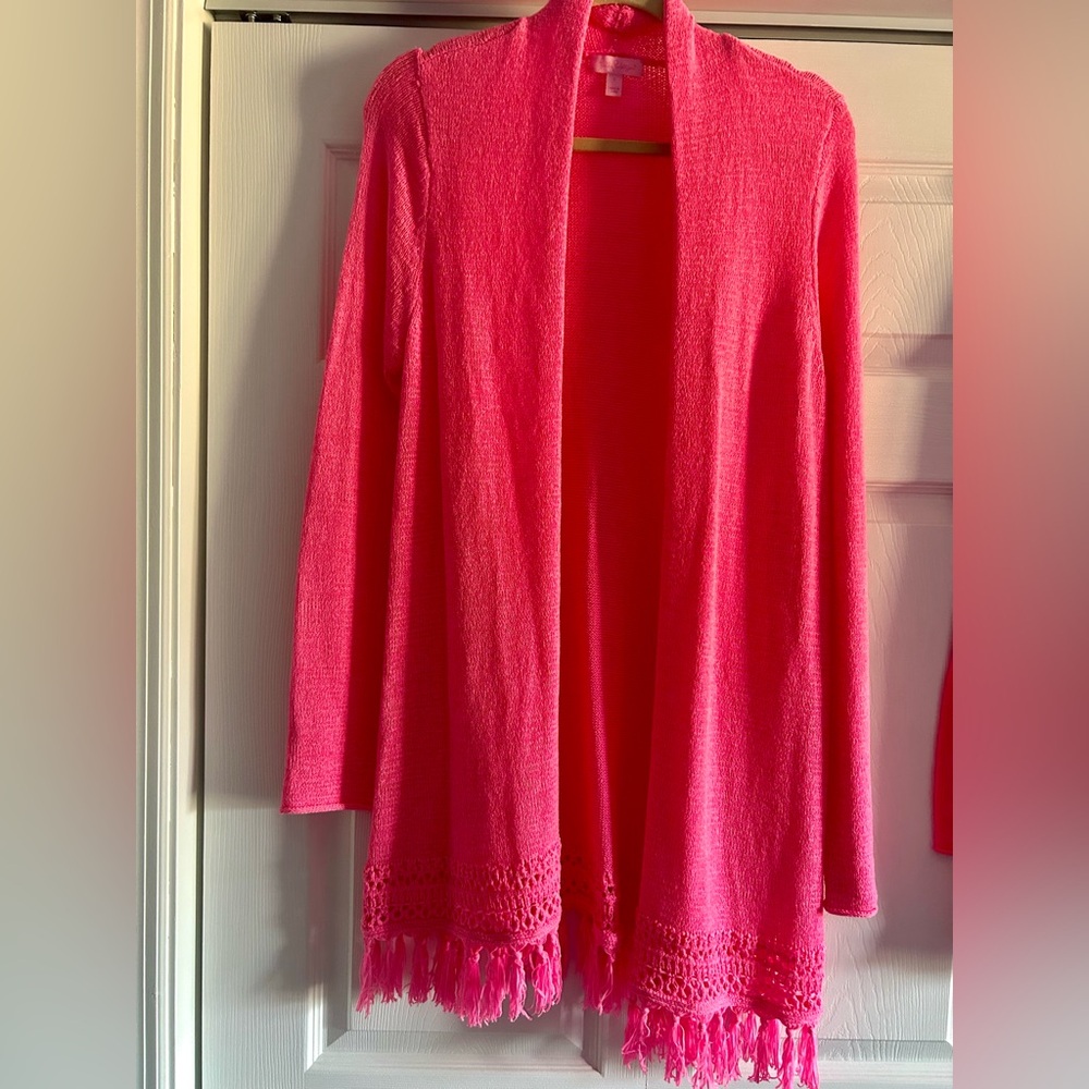 Lilly Pulitzer Vibrant Pink Cardigan with Fringe